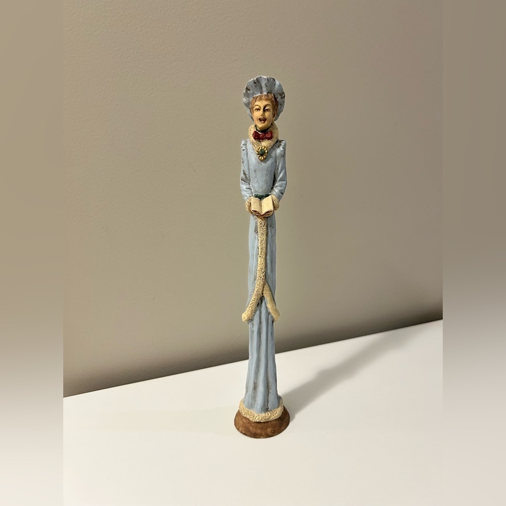 Vintage caroler Elegant Blue and Cream tall Figurine woman